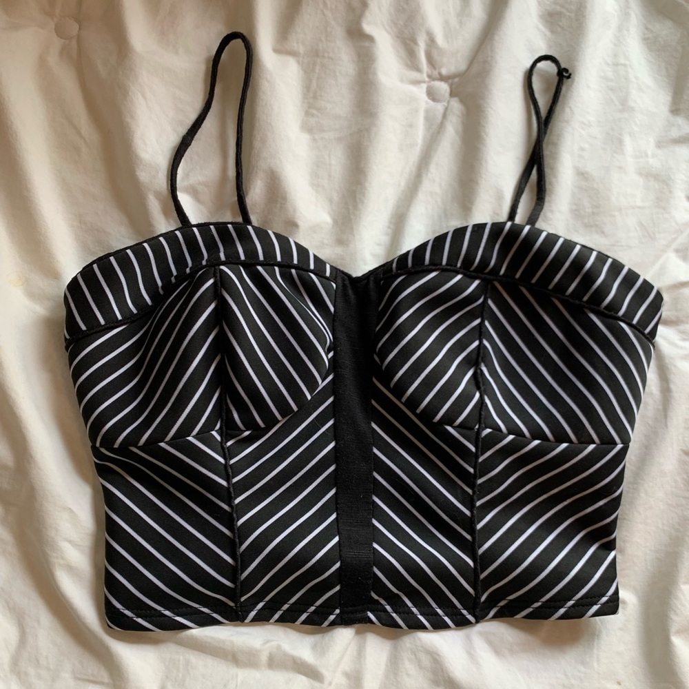 Black and white striped crop top